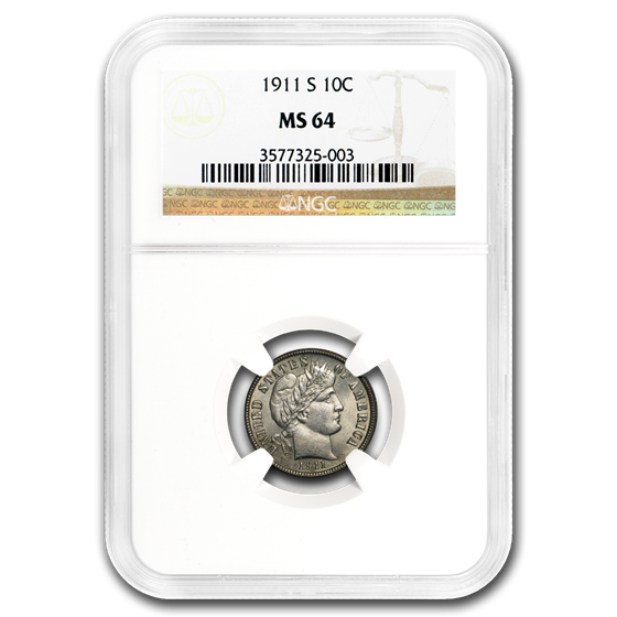 1911-S Barber Dime MS-64 NGC 1911-S Barber Dime MS-64 NGC